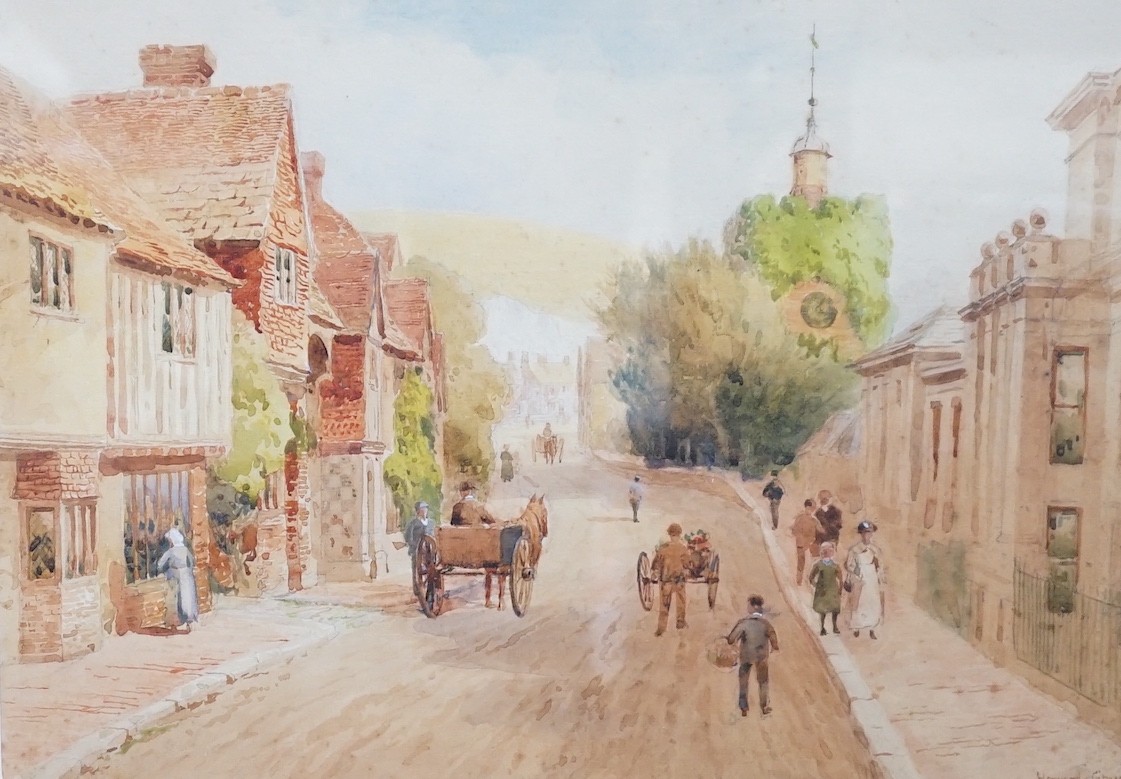 Clem Lambert (1855-1925), watercolour, 'Cliffe Bridge, Lewes', signed, 36 x 52cm, and Howard Gaye, watercolour, 'Southover High Street, Lewes', 26 x 36cm